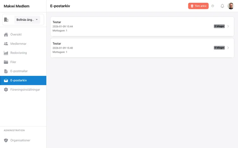 E-post och utskick skärmdump