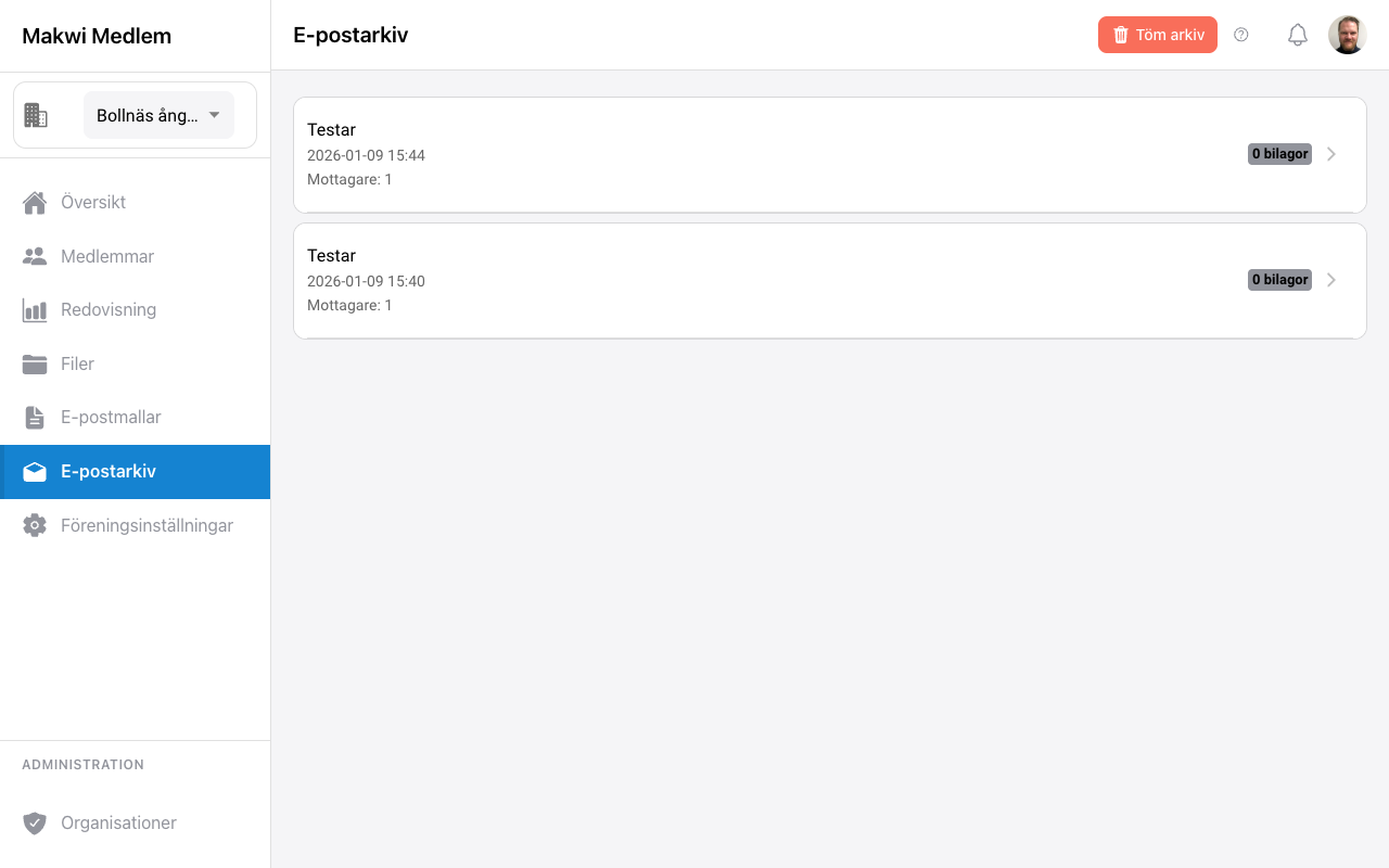 E-post och utskick skärmdump