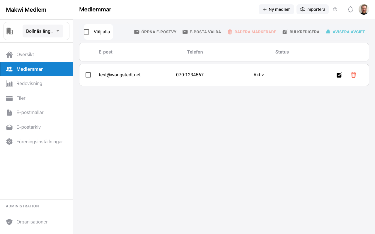 Medlemsregister skärmdump